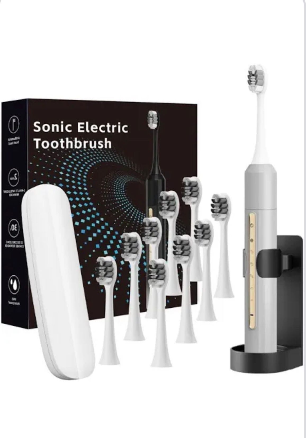 Electric Sonic Vibrating Toothbrush with 10 Replacement brush heads