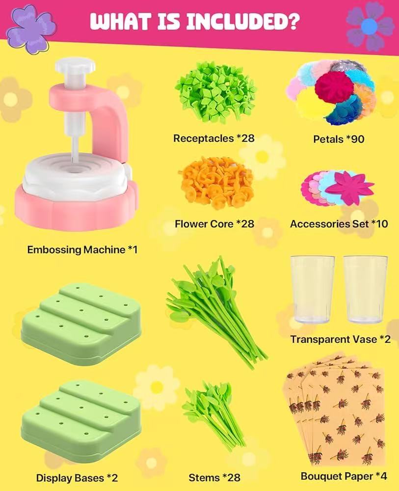 Fabric Flower Bouquets Craft Kit, DIY Arts and Crafts for Kids - Flowers Market Toy Educational Activity and Gift Toys