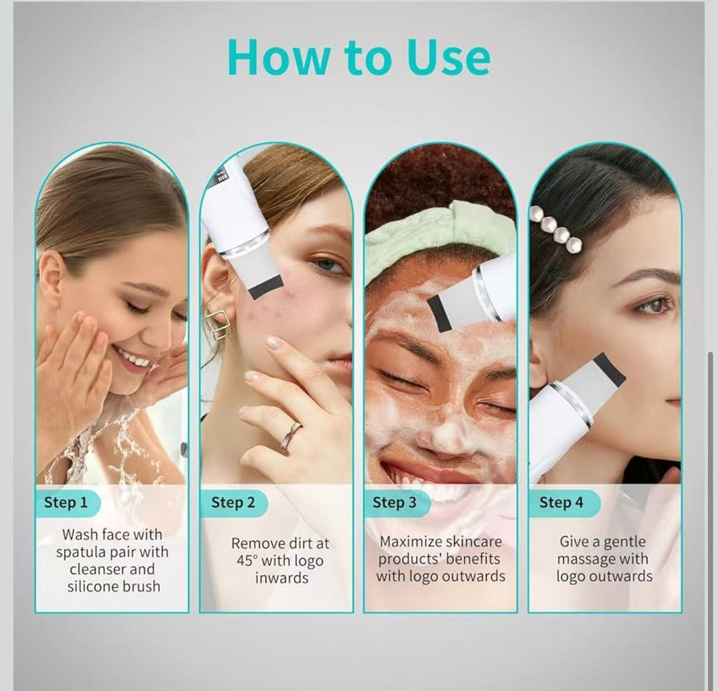 Ultrasonic Skin Scrubber 4-in-1 Deep Cleansing Tool for Pore Extraction